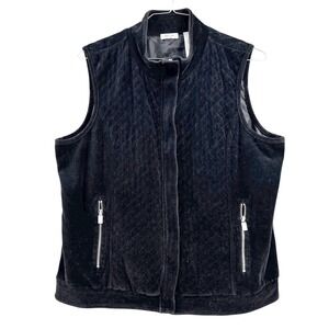 Vintage Liz & Co Claiborne Women's Black Quilted Velvet Vest Plus Zip Lined 1X